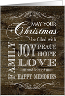 Rustic Wood Christmas filled with Joy Peace Hope Love etc. card