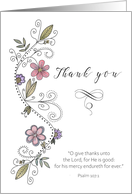 Thank You Scripture Hand Drawn Flower Swirl card
