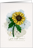 Get Well Soon Watercolor Sketchy Doodle Yellow Sunflower Flower card