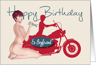 Naughty Pin Up with Motorcycle Birthday for Ex Boyfriend card