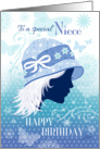 Niece, Birthday - Silhouetted Female Face in Blue Hat card