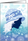 Open, Blank - Silhouetted Female Face in Blue Designer Hat card