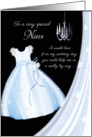 Flower Girl Request, Niece - Blue Dress, chandelier & Veil card