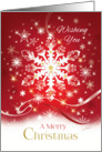 Business Christmas, Elegant White Snowflake, with Snow, on Red card