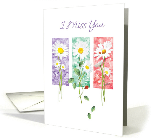 I miss You, Blank, - 3 Long Stem Daisies on Color Panels card
