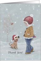 Thank you for the Christmas gift with boy and dog in snow card