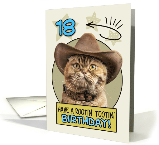 18 Years Old Happy Birthday Cat with Cowboy Hat card (1843502)