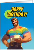 Happy Birthday Muscle Hunk is Rainbow Shirt card