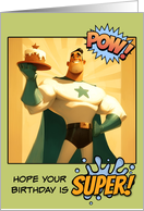 Happy Birthday Super Hero with Birthday Cake card