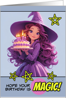 Happy Birthday Purple Witch with Magical Birthday Cake card