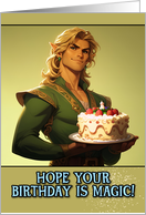 Happy Birthday Handsome Elf with Birthday Cake card