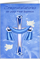 Congratulations on your First Sermon with an Elegant Cross and Doves card