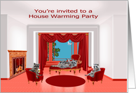 Invitations, house warming party, raccoons enjoying wine and beer card