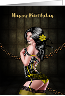 Steampunk Birthday with a Sexy Women with Chains and a Flower card