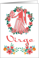 Virgo, The virgin Zodiac And Floral Ring In Blended Colors card