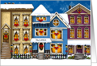 Holiday Neighborhood - Custom Name houses with wreaths card