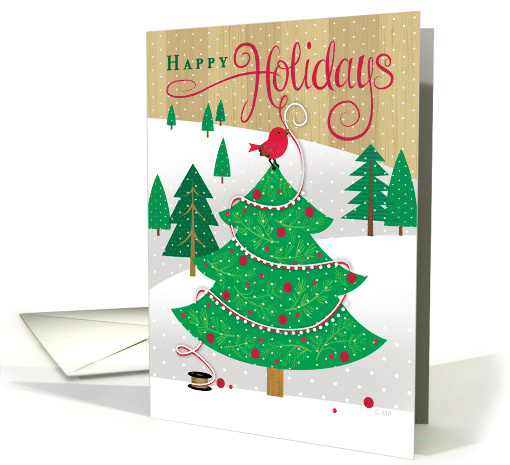Business Happy Holidays Red Bird in Christmas Tree card (1542024)