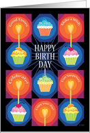 Happy Birthday Cupcakes Candles Hearts card