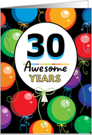 30th Birthday Bright Floating Balloons Typography card