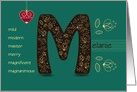 Any occasion for Custom Name. Letter M and Golden Color Flowers card