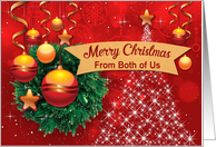 Illustrated Custom Merry Christmas From Both of Us, Wreath, Star card