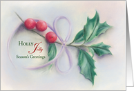 Seasons Greetings Holly Sprig Pastel Art card