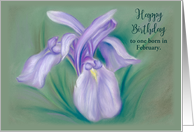 Custom February Birthday Purple Iris Pastel Art card