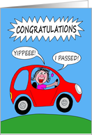 Female Just Passed Drivers Test Cartoon Car card