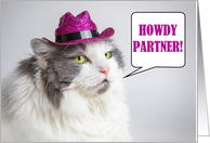Thinking Of You For Anyone Funny Cat in Purple Cowboy Hat card