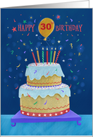 30th Birthday Bright Cake with Candles card
