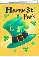 Happy St Patrick’s Day Green Leprechaun Hat and Shamrocks card