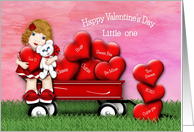 Valentine for a Young Girl Teddy Bear in Wagon with Hearts card