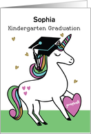 Custom Name Kindergarten Graduation Congratulations Unicorn in Cap card