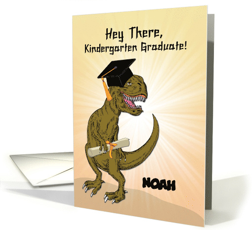 Customizable Name Kindergarten Graduation T-Rex Dinosaur card