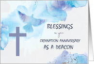 Deacon Ordination Anniversary Blessings Purple Cross Blue Watercolor card