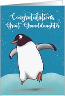 Great Granddaughter Congratulations Penguin Jumping For Joy card