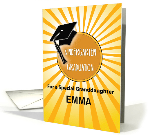Custom Name Granddaughter Kindergarten Graduation Hat on Sun card