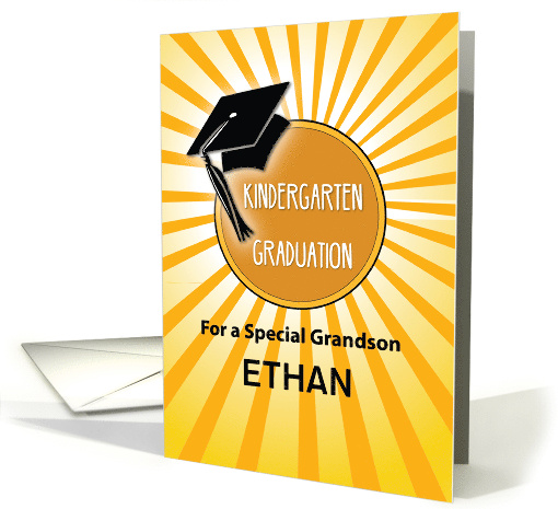 Custom Name Grandson Kindergarten Graduation Hat on Sun card (1770982)