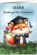 Customizable Name Kindergarten Graduation Boy Fox Congratulations card