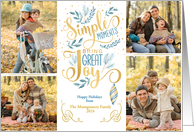 Holidays Simple Moments Bring Great Joy Blue and Gold Four Photo card