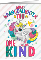 Great Granddaughter Valentine Rainbow Unicorn One of a Kind card